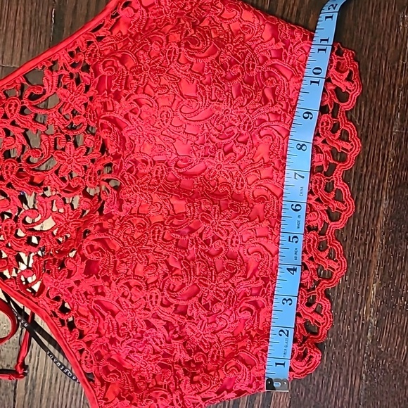 Red Lace Satin Halter Crop Top Women's 1 Sexy Romantic Party Elevated Casual - Picture 9 of 10